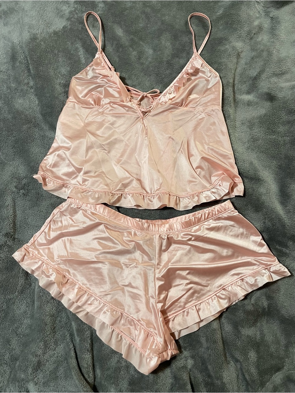 Women's Satin Ruffle Cami & Short Sleep Set - Blush Pink